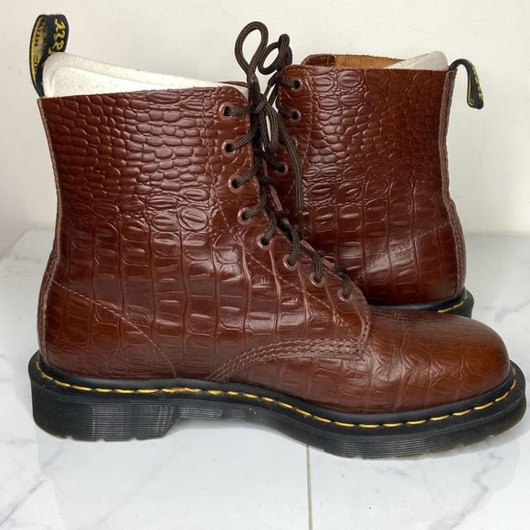 Dr. Martens CROC Pascal Dark Brown Vibrance Croco Leather Combat Boots 10 UK 43 - Picture 5 of 12